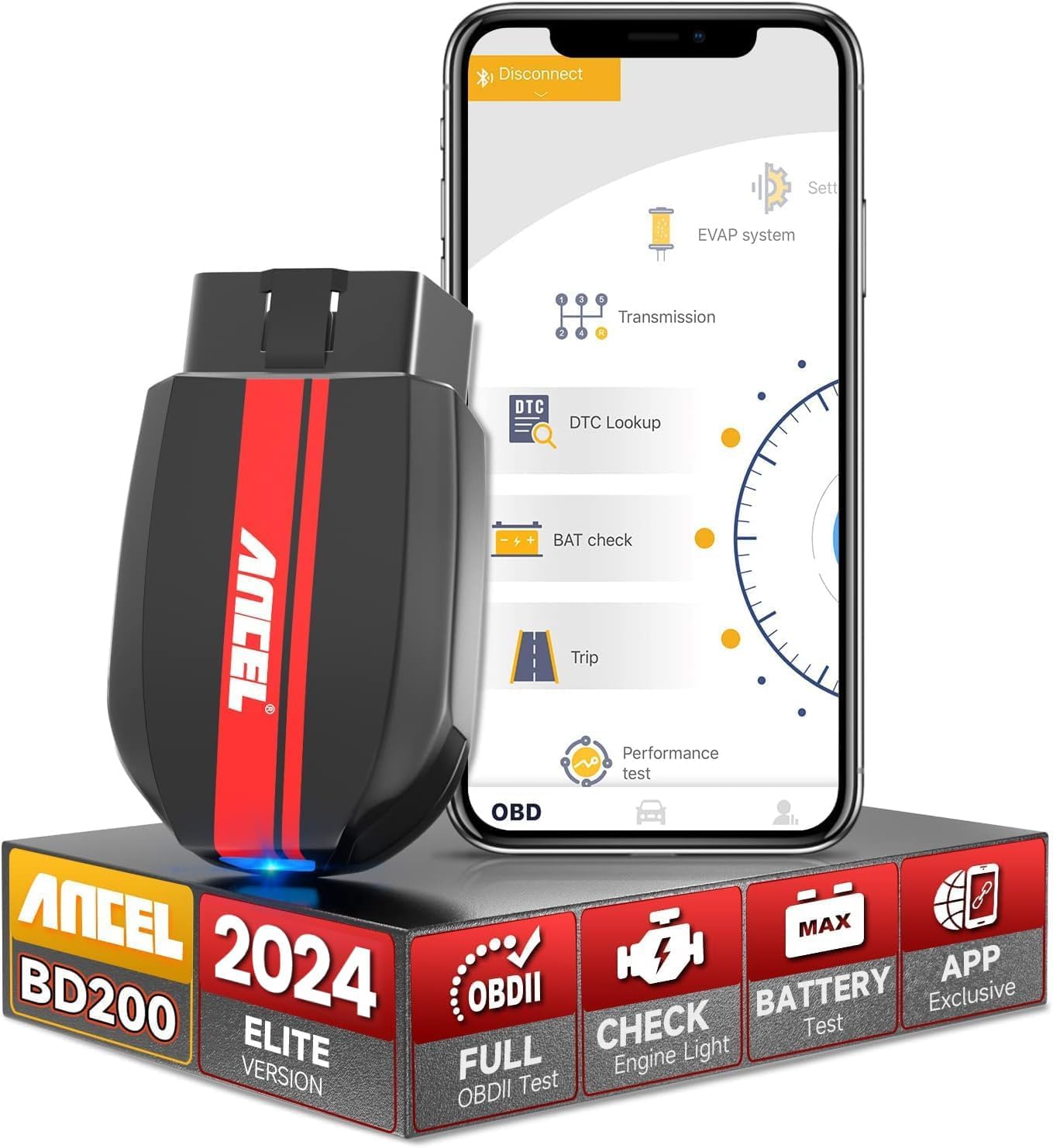 ANCEL BD310 Bluetooth OBD2 Scanner & Advanced Battery Test, Engine Code Reader w