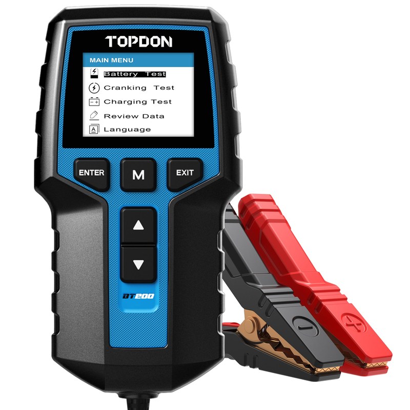 TOPDON BT200 battery tester with 12V lead-acid battery testing focus, not lithium batteries