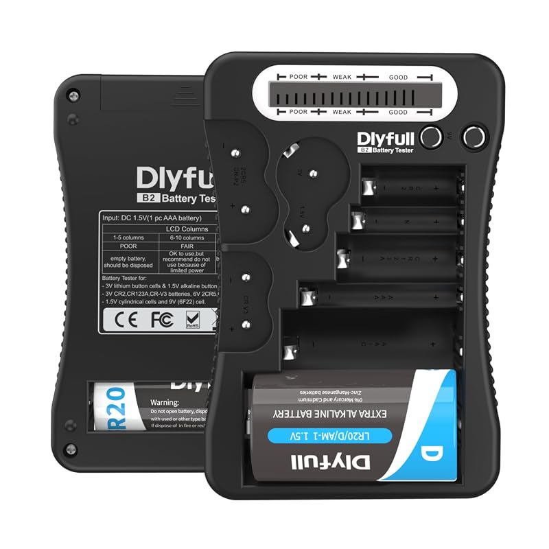 Dlyfull battery tester for AA, AAA, C, D, 9V, and button cells