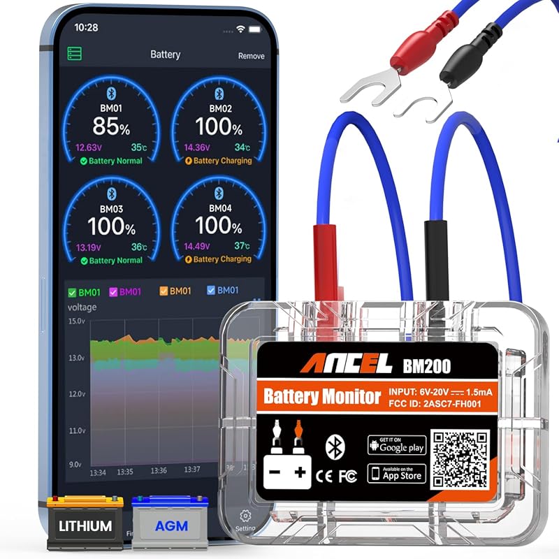 ANCEL BM200-AU Bluetooth battery monitor for 12V lead-acid and lithium batteries