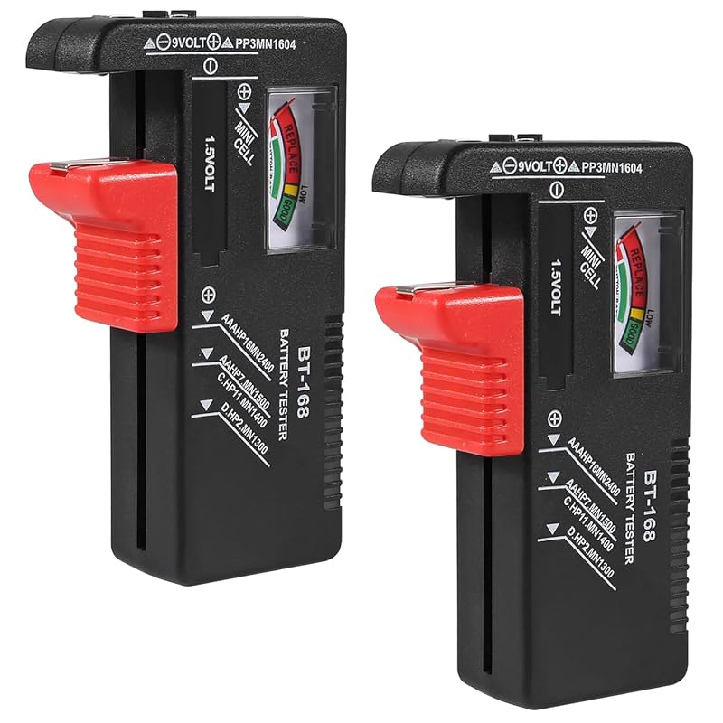 Universal battery tester for AA, AAA, C, D, and 9V batteries