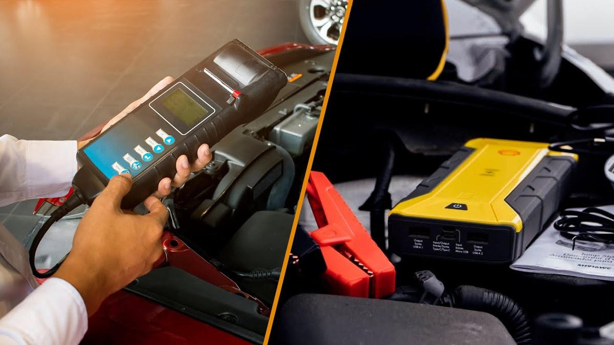 Comparison chart showing jump starter, battery charger, and portable power station for car use