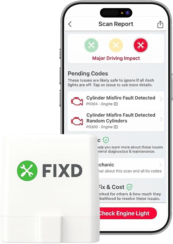 FIXD Bluetooth OBD2 Scanner for Check Engine Light and Car Diagnostics