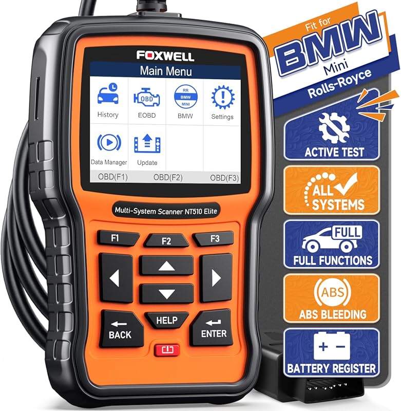 FOXWELL NT510 BMW OBD2 Scanner with Full System Diagnostics, EPB, DPF, Battery Registration