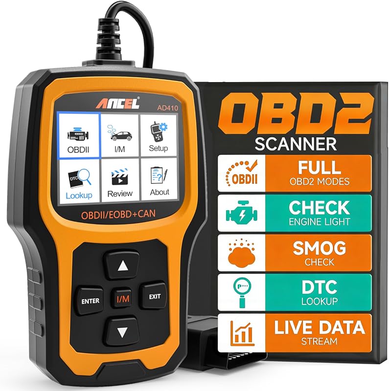 ANCEL AD410 OBD2 Scanner with Live Data and Instant Fault Code Clearing
