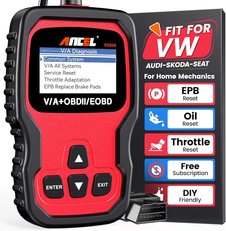 ANCEL VD500 OBD2 Scanner for VW Audi with Full System, ABS, SRS, EPB Resets