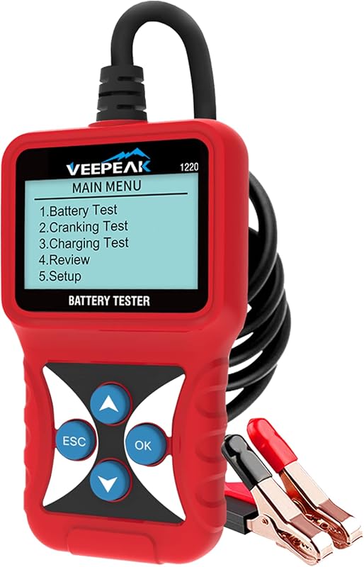 Veepeak 12V car battery tester with digital load and alternator analyzer