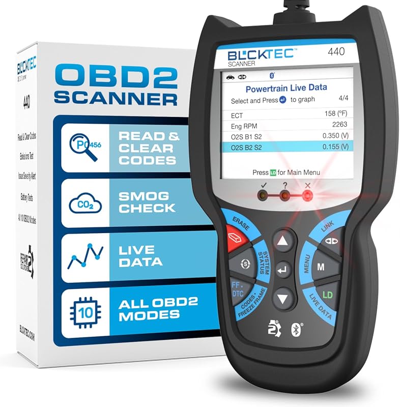 BLCKTEC 440 Bluetooth OBD2 scanner with live data graphing and battery test