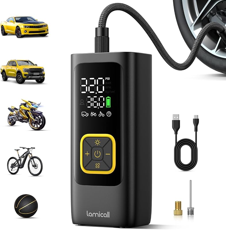 Lamicall Portable Car Tire Inflator Air Compressor, 150 PSI, 4X Faster for Emergency Inflation