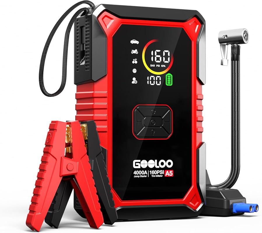 GOOLOO A5 jump starter with air compressor 4000A portable jump box for 12V vehicles