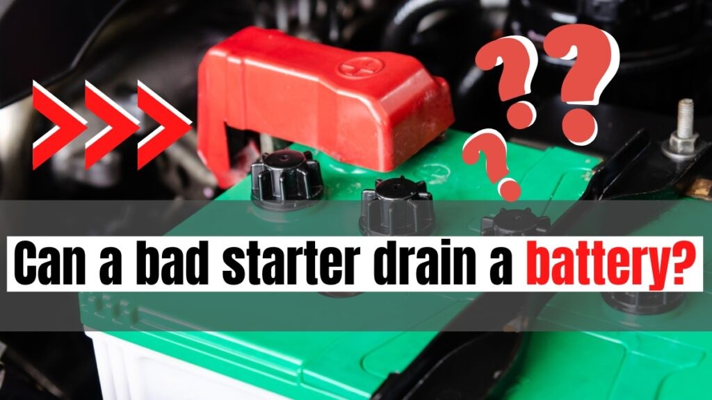 Car battery with jumper cables connected to a starter motor in an open engine bay