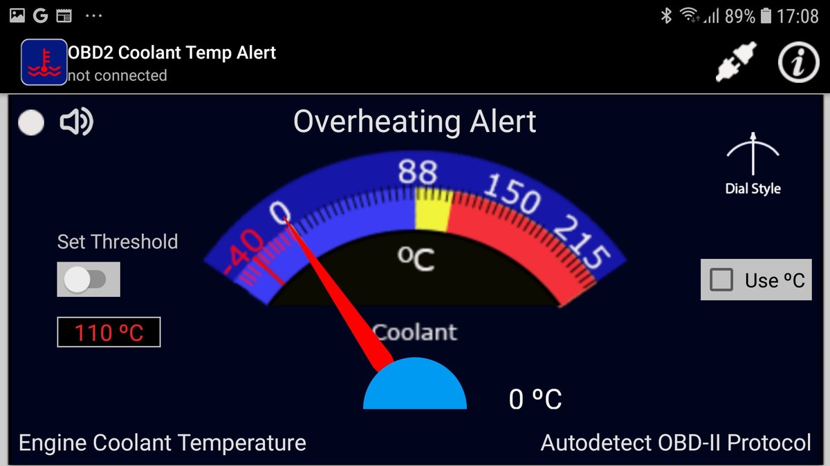 OBD2 scanner screen showing normal engine coolant temperature reading in Fahrenheit