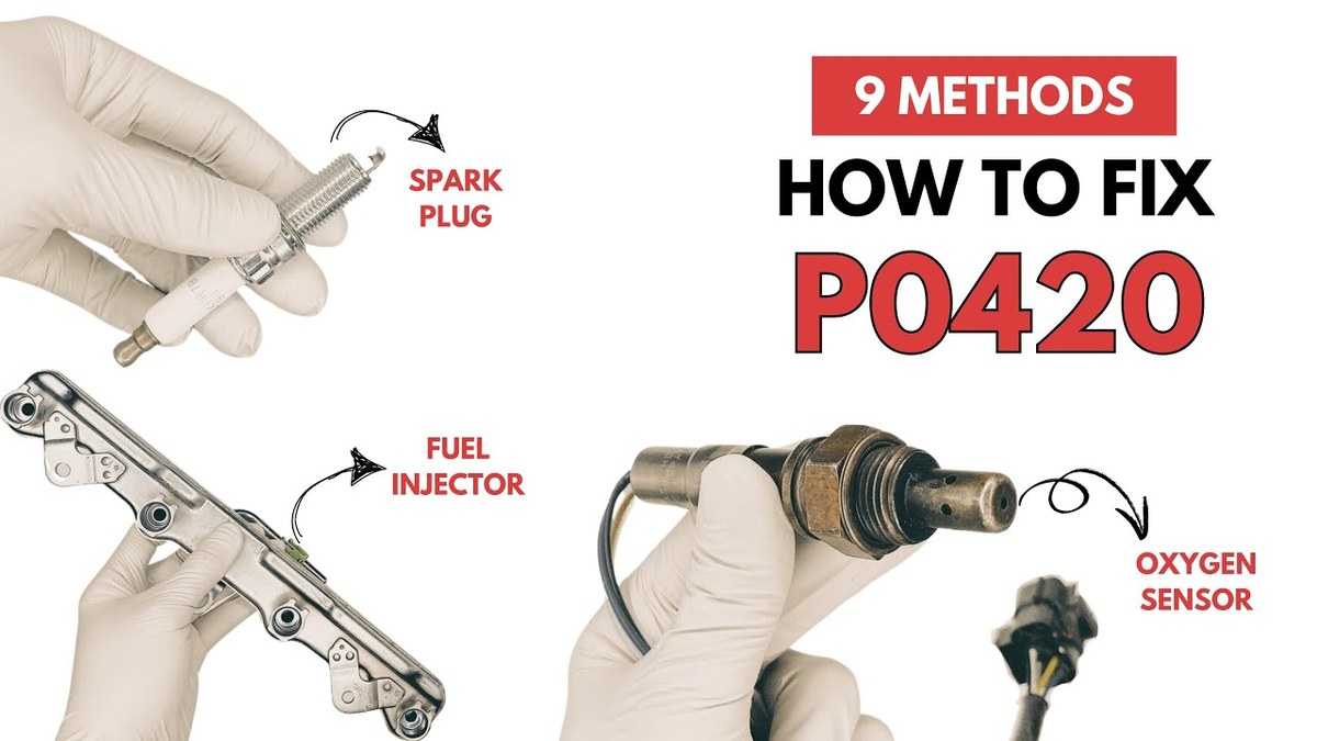 Technician inspecting a catalytic converter beneath a car to diagnose P0420 code
