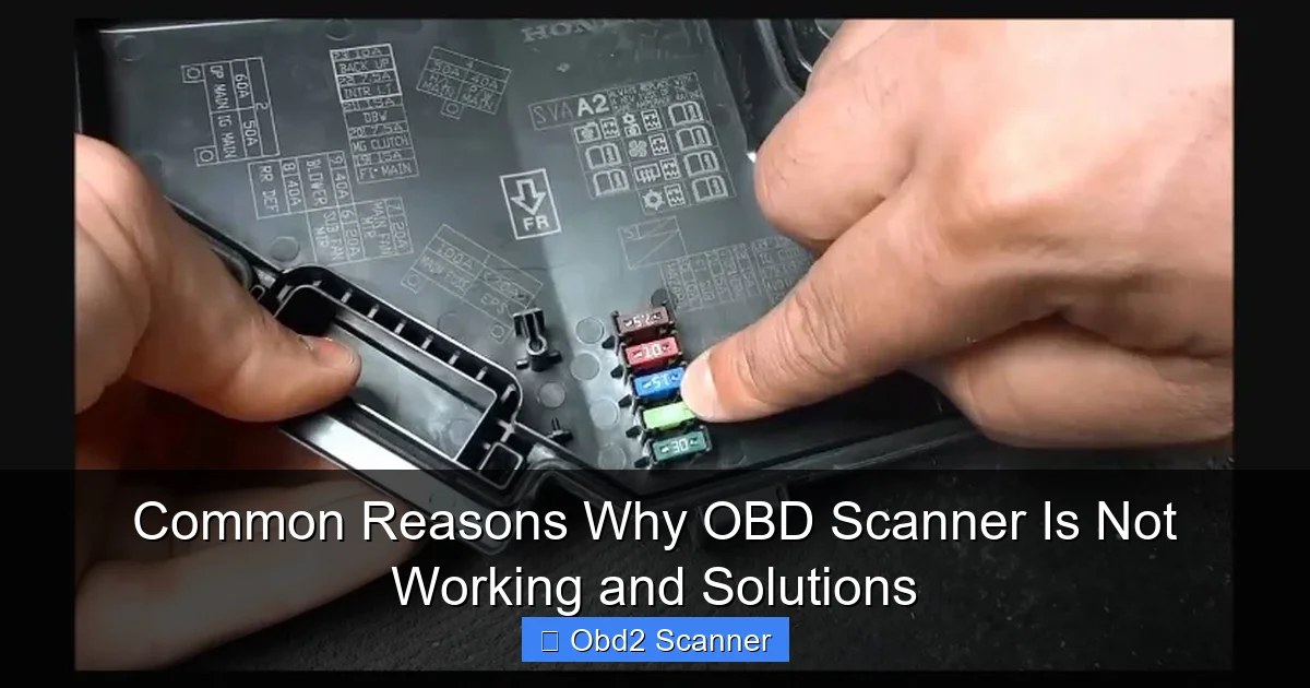 Mechanic holding OBD2 scanner plugged into car's diagnostic port, screen shows error message about VIN not found.