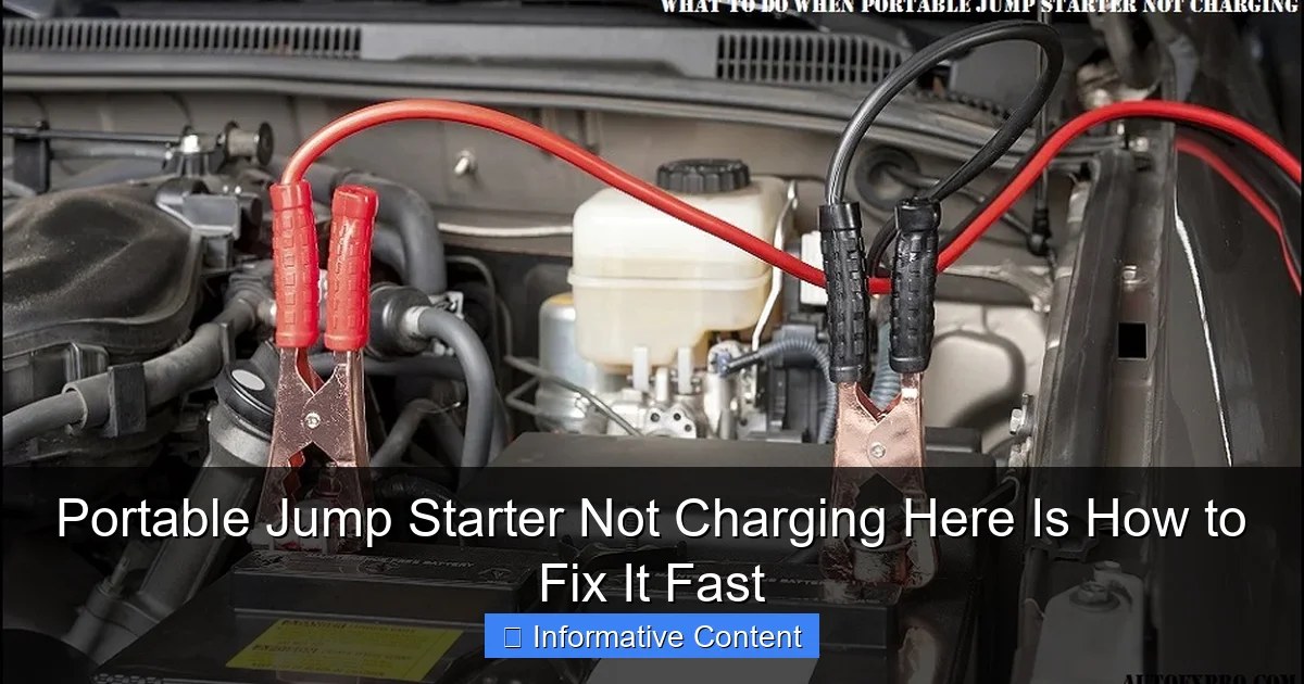 Person checking a portable jump starter's charging cable and wall adapter connection.